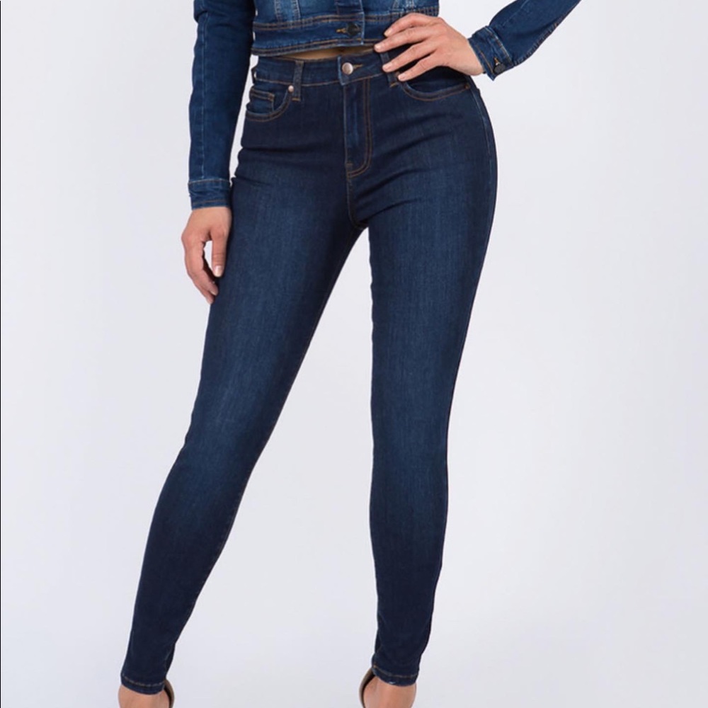 Dark-Blue High Rise Basic Skinny Jeans